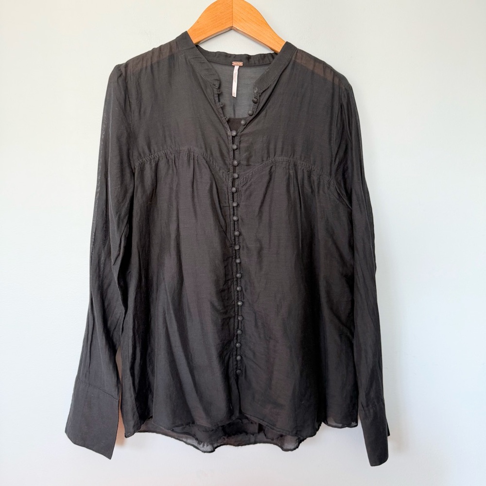 Free People Black Button-Front Boho Blouse Size Medium